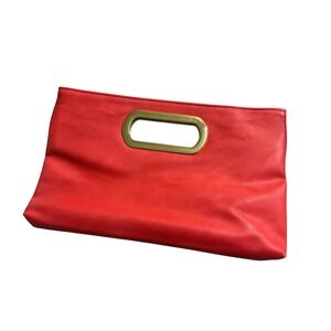 Red Clutch Bag w Gold Metal‎ Handle Elegant Handbag Evening Party Purse